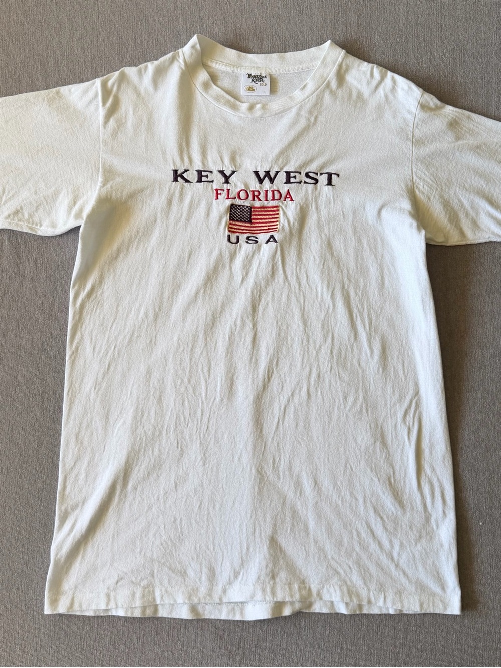Vintage Key West Florida USA Embroidered Short Sleeve Tee - White